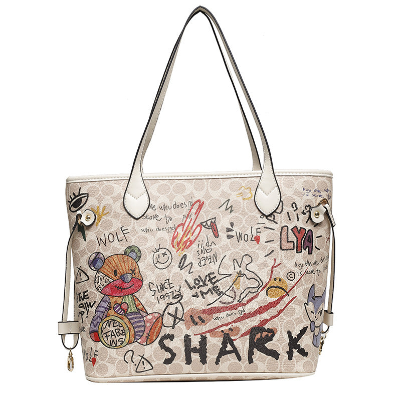 Women's Printed Bear Iti Versatile Large Capacity Handbags