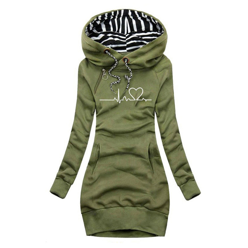 Women's Printed Mid-length Fashion Fashionmonger Slimming Hooded Sweaters