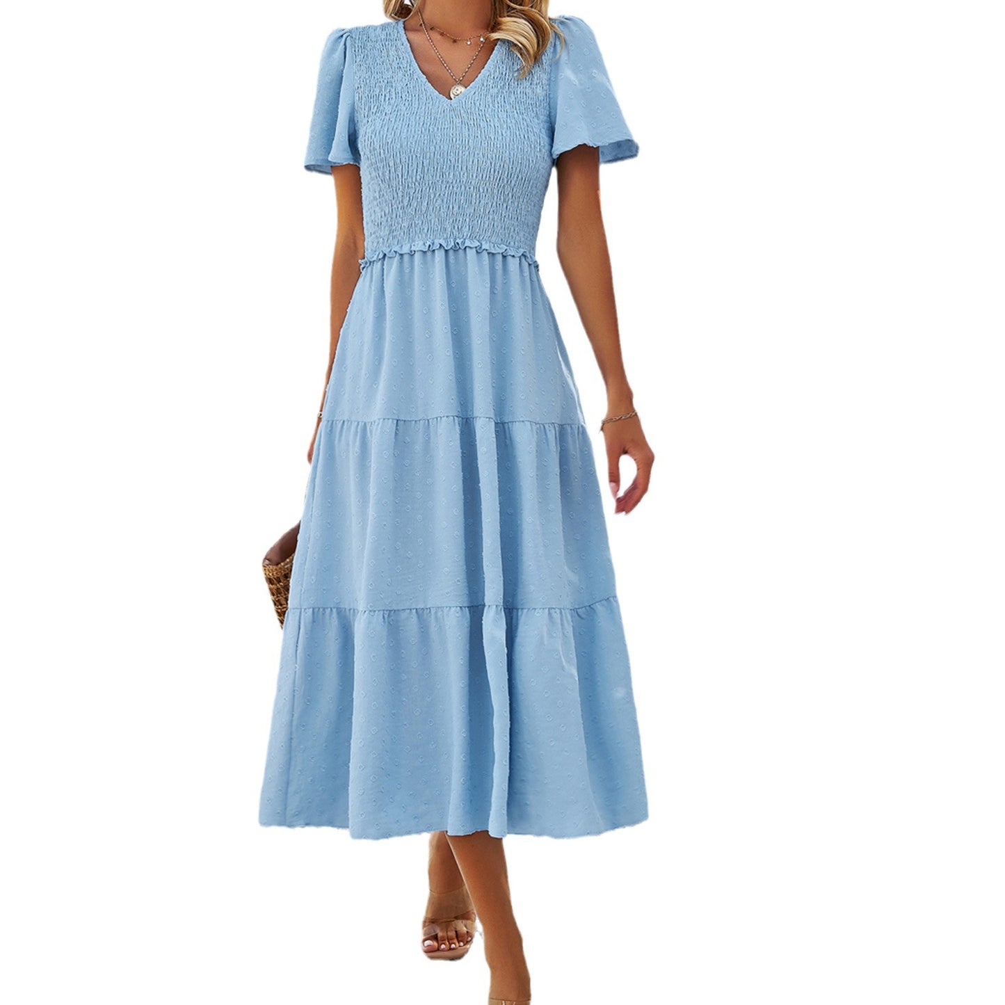 Women's Temperament Leisure Olive Solid Color Sleeve Dresses