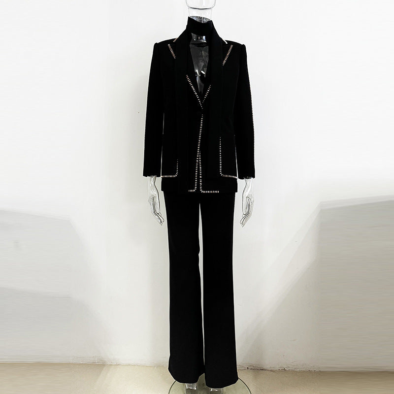 Fashion Scarf Rhinestone Loose Trousers Two-piece Suits