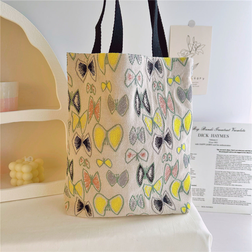 Women's Thick Material Embroidered Cotton Linen Fabric Shoulder Bags