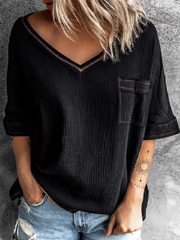 Summer Solid Color Loose Casual Sleeve Blouses