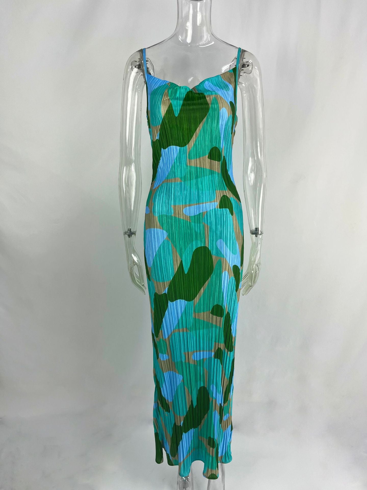 Russian Printed Pleated Slim Fit Slimming Dresses