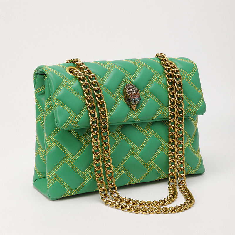 Women's Eagle Head Design Diamond Plaid Chain Bags