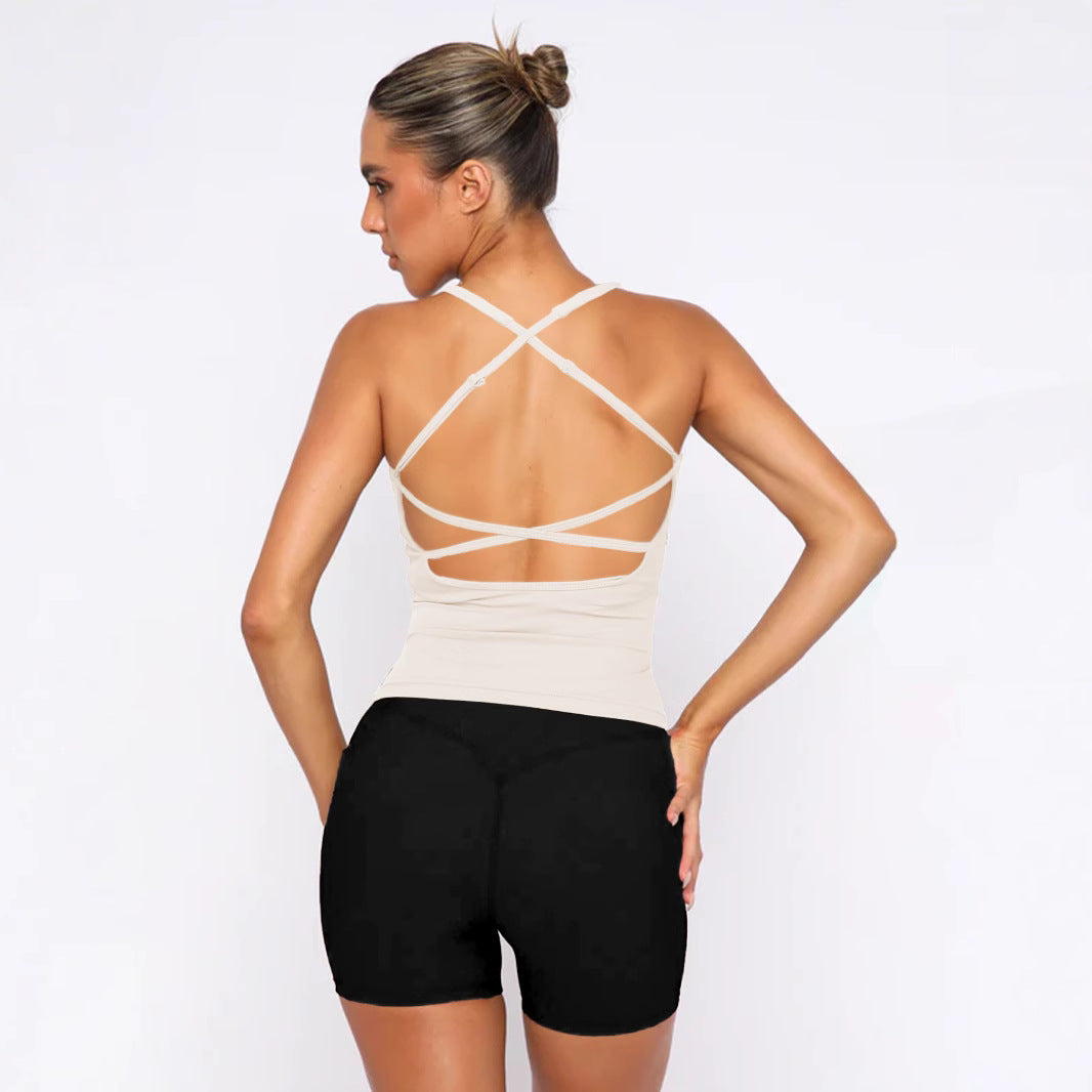 Fashion Sleeveless Solid Color Bare Back Tops