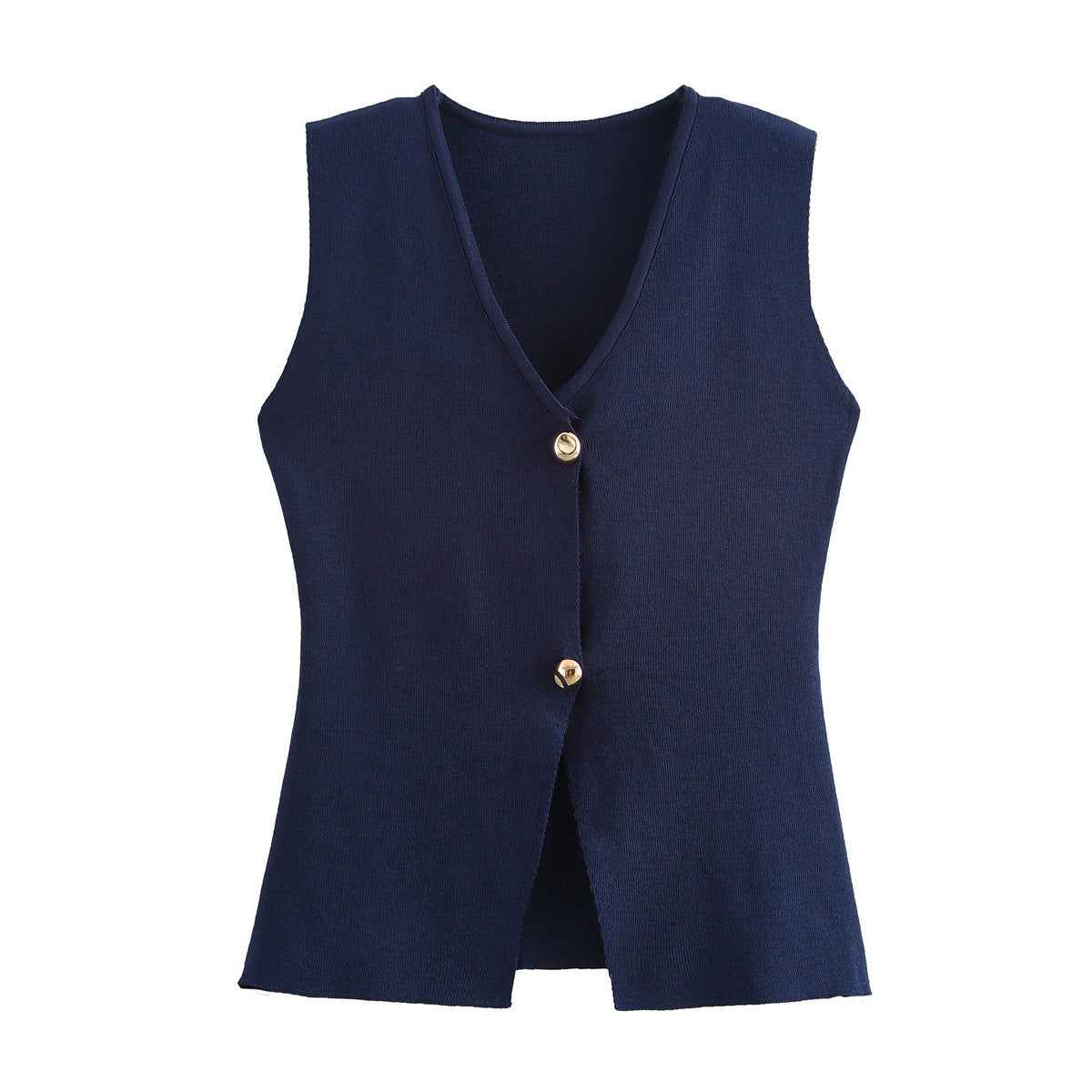 Women's Fashionable Golden Button Decoration Knitted Loose Vests
