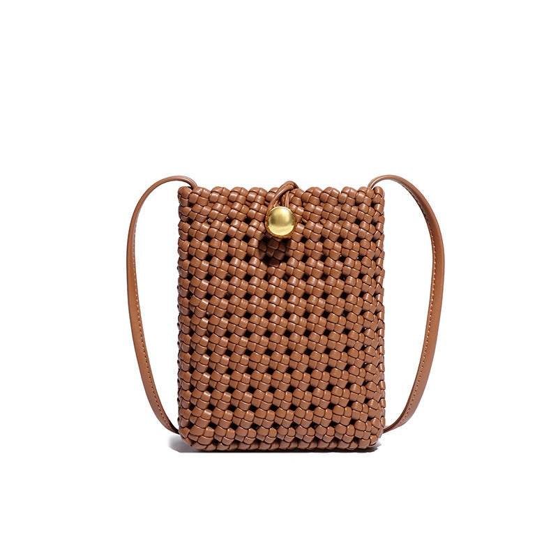 Women's Niche Fashion Hand-woven Hollow Mobile Crossbody Bags
