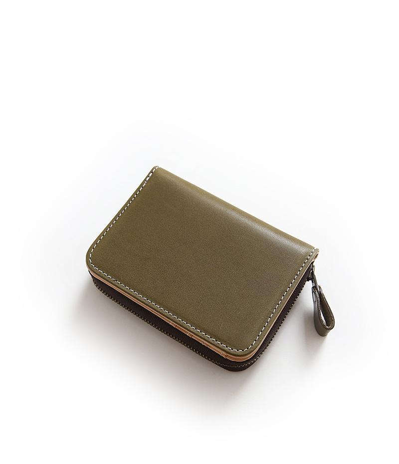 Men's Cowhide Short Genuine Vertical Zipper Green Purses