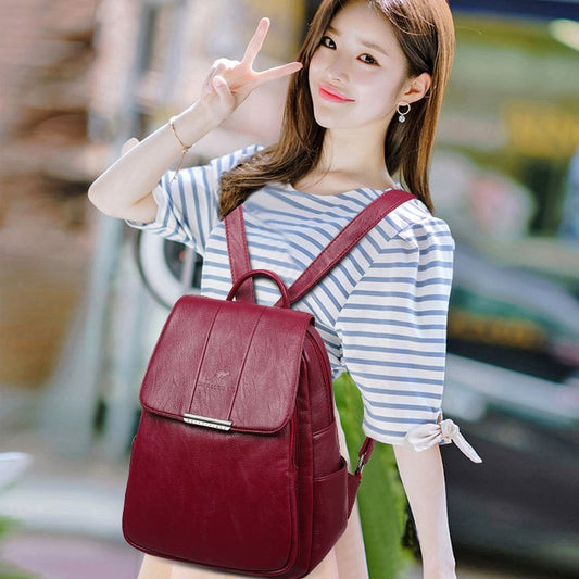 Women's Retro Style Real Sheepskin Pattern Solid Backpacks