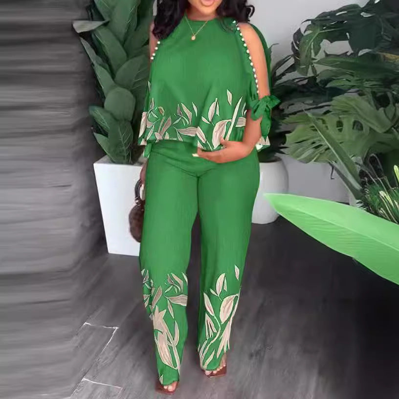 Women's Neck Raglan Half Sleeve Beaded Positioning Suits