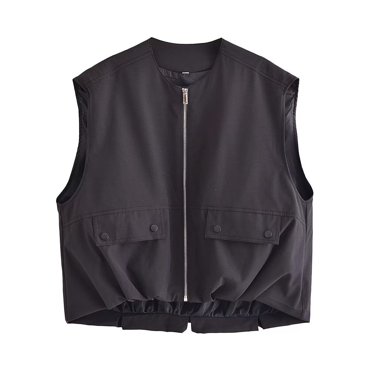 Women's Spring Street Fashion Pleated Hem Cotton Vests