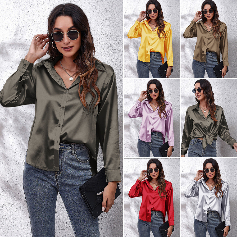 Women's New Popular Satin Shirt Long-sleeved Clothing
