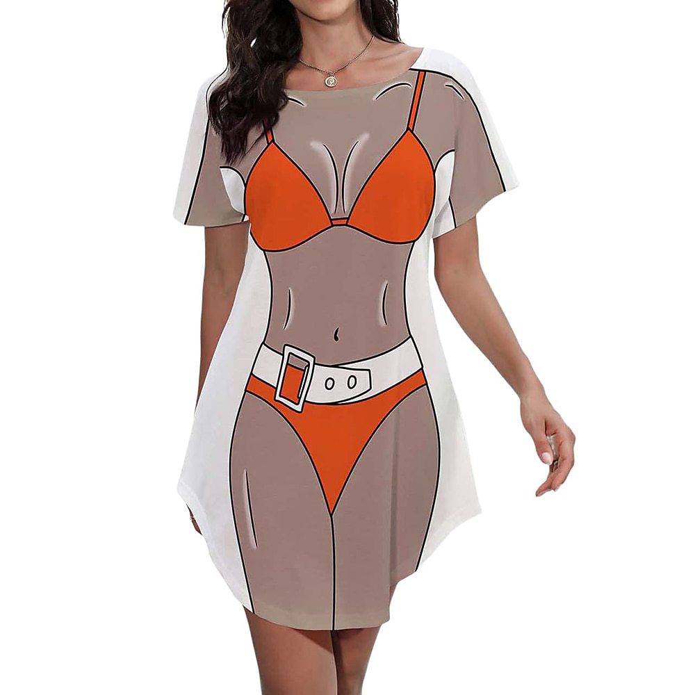 Women's Spoof Couple T-shirt Creative Girlfriends Beach Cover-up Skirts