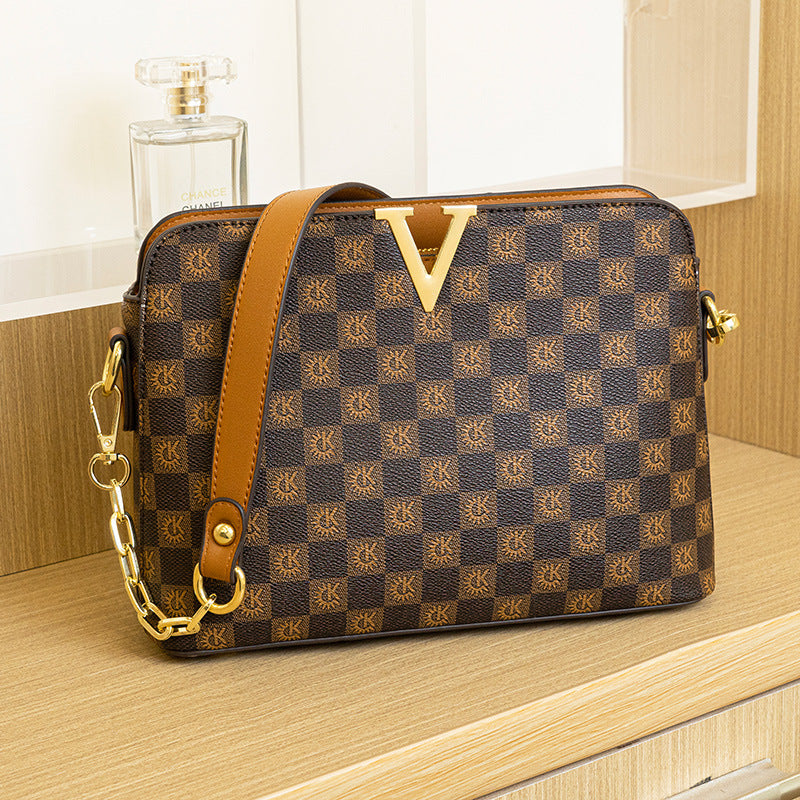 Women's Versatile Printed Portable Shell V-shaped Retro Crossbody Bags