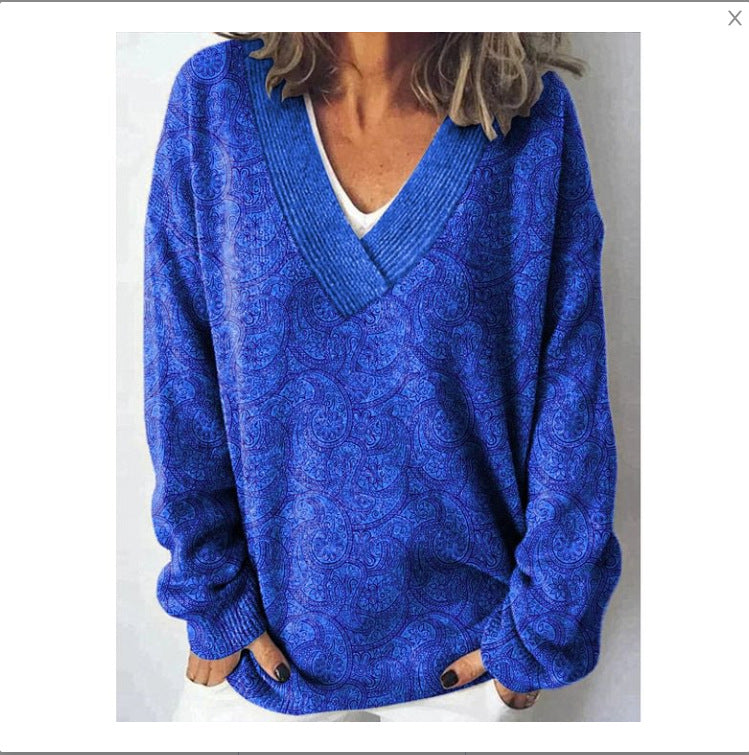 Women's Printed Christmas Round Neck Pullover Sleeve Sweaters