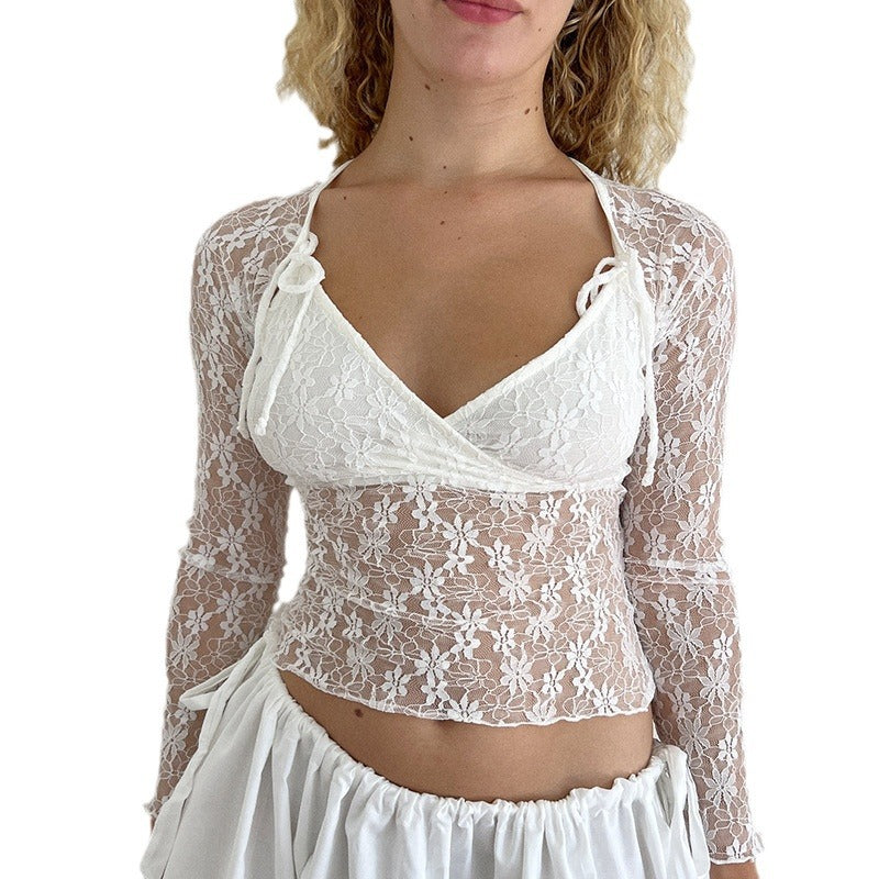 Women's Sexy Slim Lace Shirt Long Sleeve Blouses