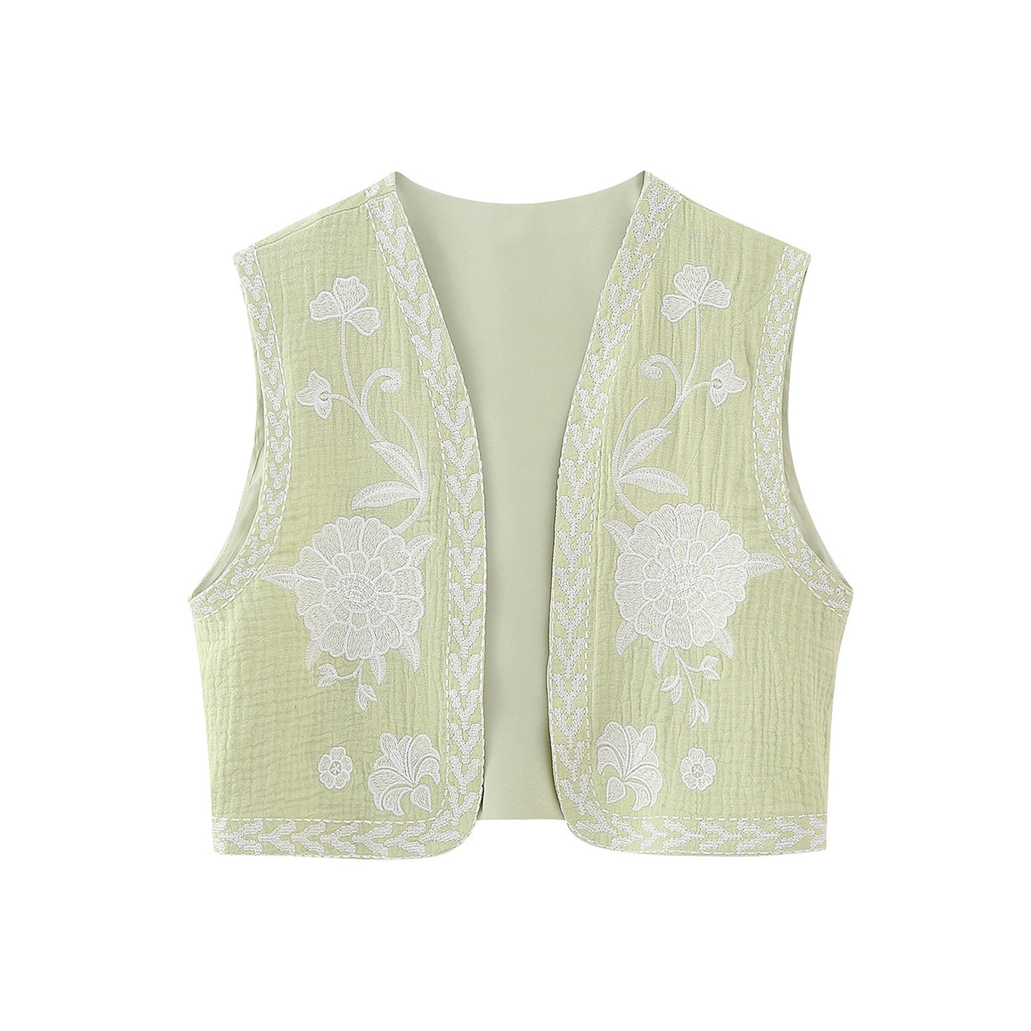Women's Embroidered Light Blue Fashion Outer Wear Vests