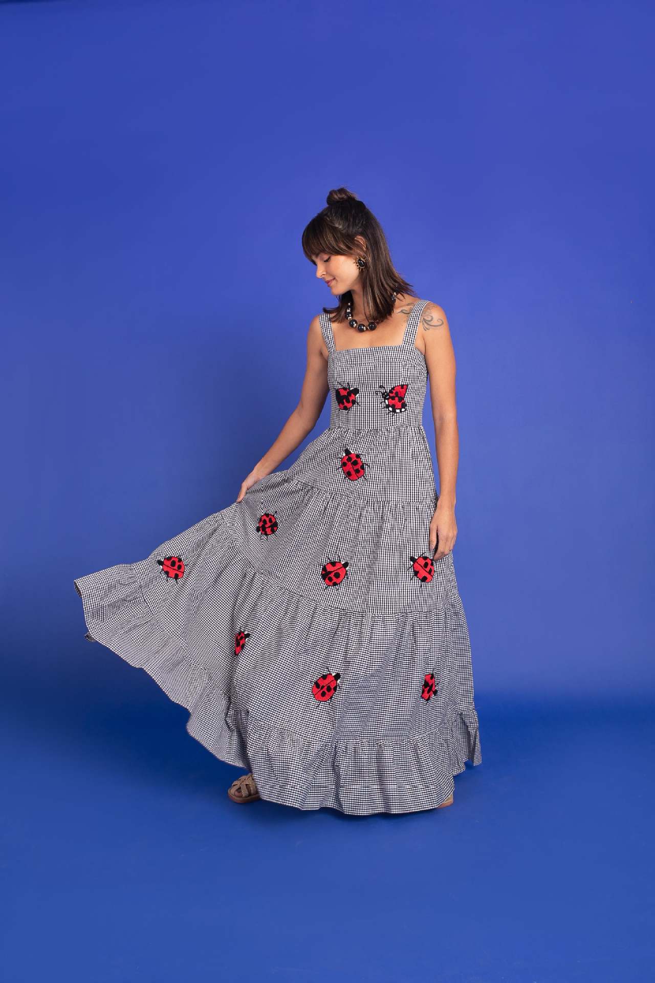 Women's Embroidered Pleated Puffy Sling Dress Beach Dresses