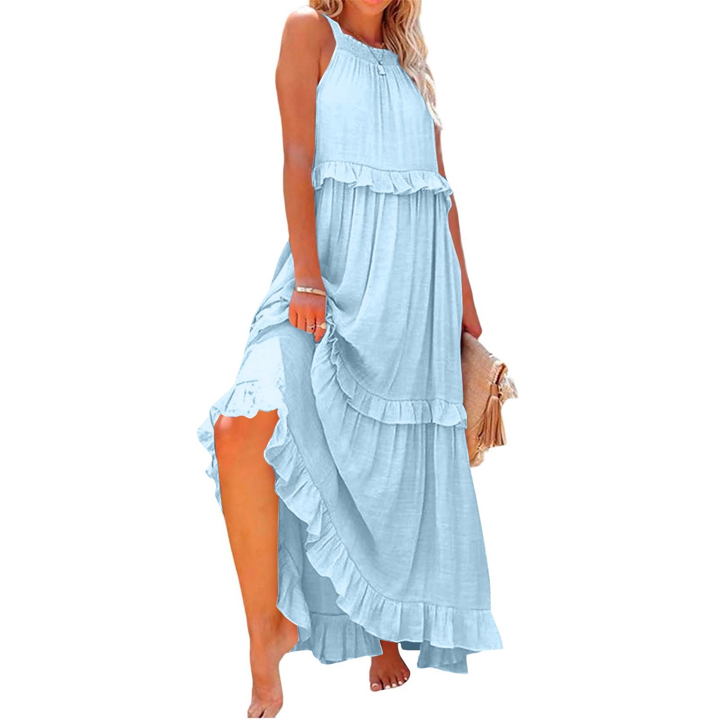 Women's Vacation Style Ruffled Long Dress Wide Dresses