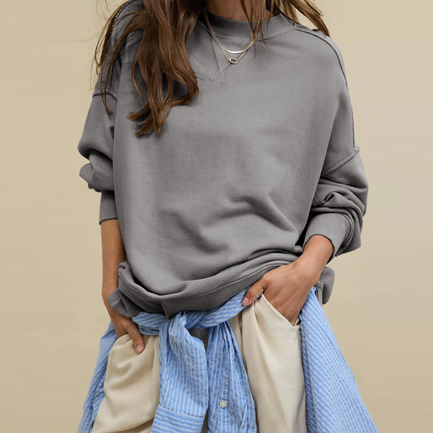 Women's Loose Casual Fashion Round Neck Commuting Sweaters