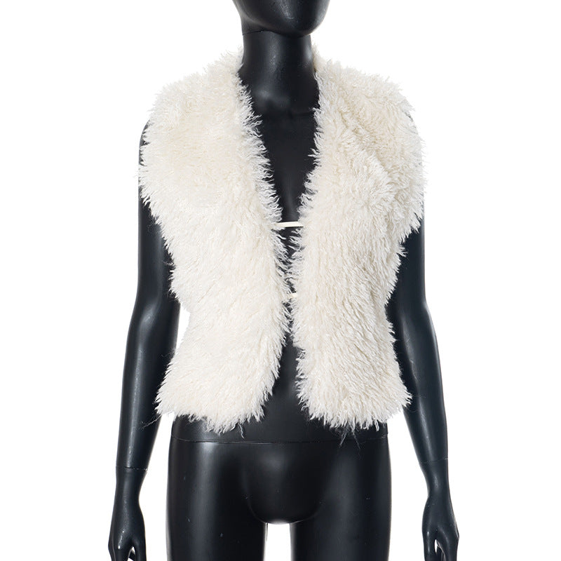 Hot Sexy Big Backless Fur Collar Vests