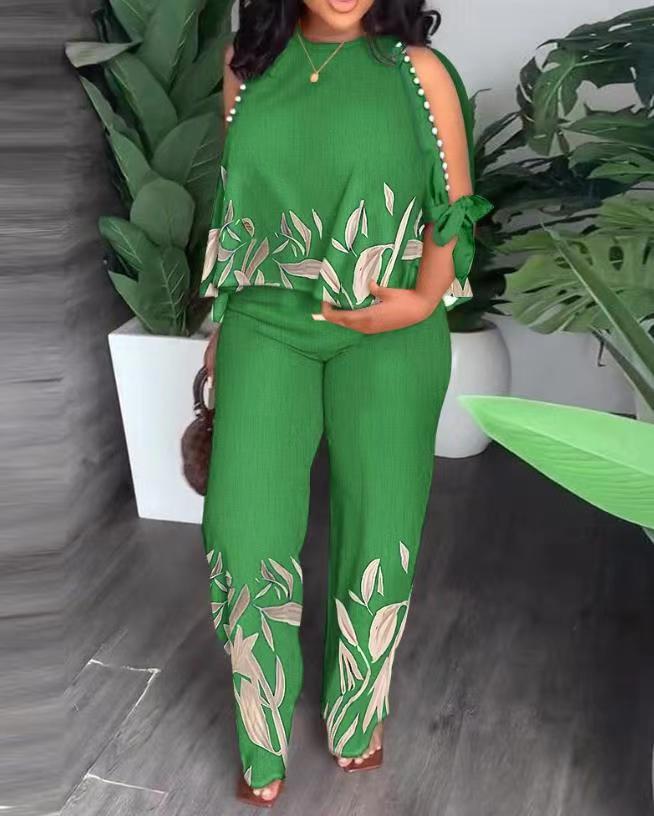 Women's Neck Raglan Half Sleeve Beaded Positioning Suits