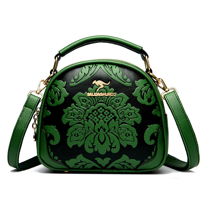 Women's Style Simple Round Ethnic Embossed Mother Crossbody Bags