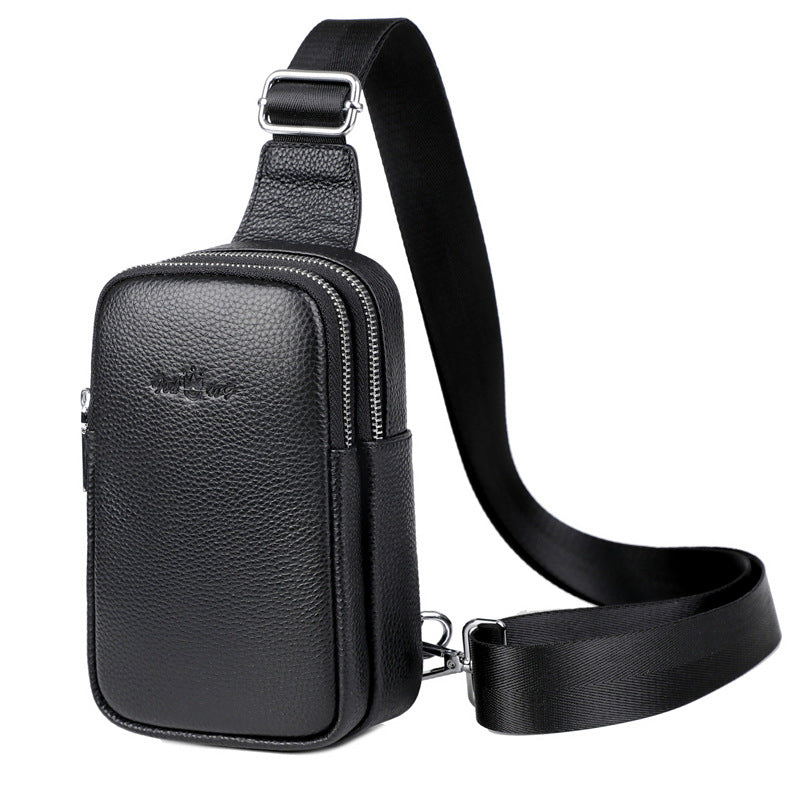 Women's & Men's & Leather Packet Double Zipper Soft Cowhide Men's Chest Bags