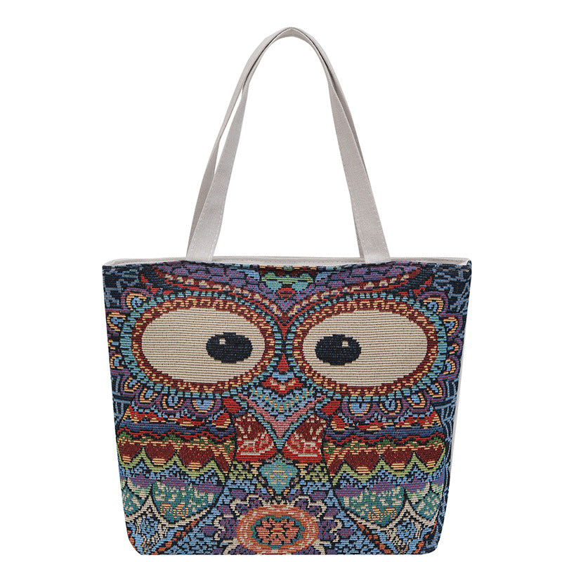 Women's Yarn-dyed Canvas Embroidered Portable Fashion Large Shoulder Bags