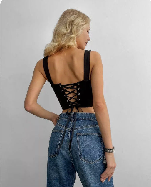 Women's Solid Color Sexy Fishbone Sling Square Tops