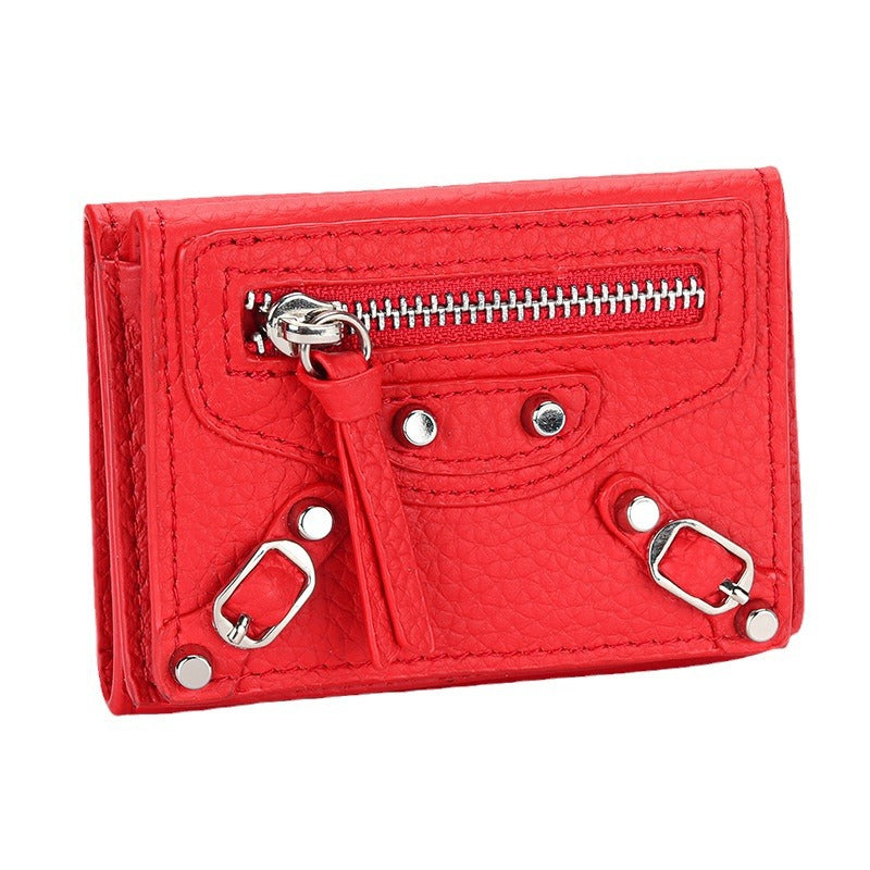 Women's Motorcycle Leather Short Folding Mini Change Ladies Wallets