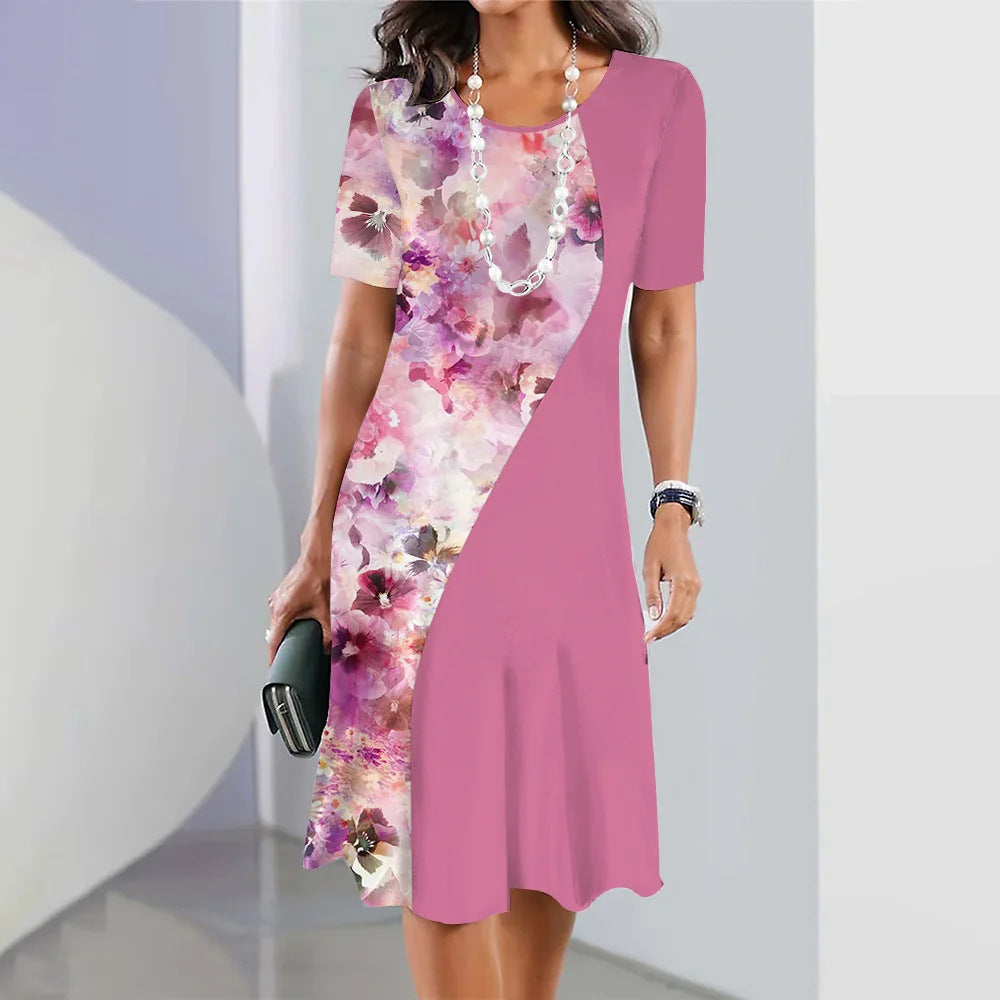 Digital Printing Fashion Casual Loose Ladies Round Dresses