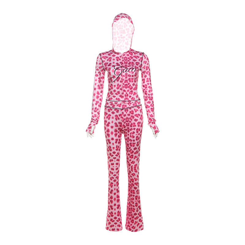 Women's Summer Printed Hooded Leopard Print High Waist Suits