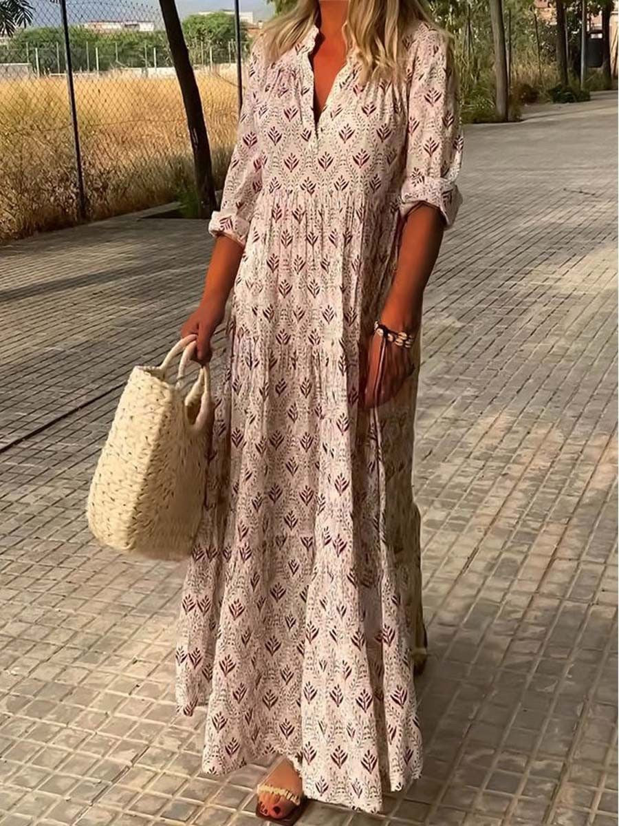 Beautiful Lady Retro Standing Collar Fashion Loose Plus Size