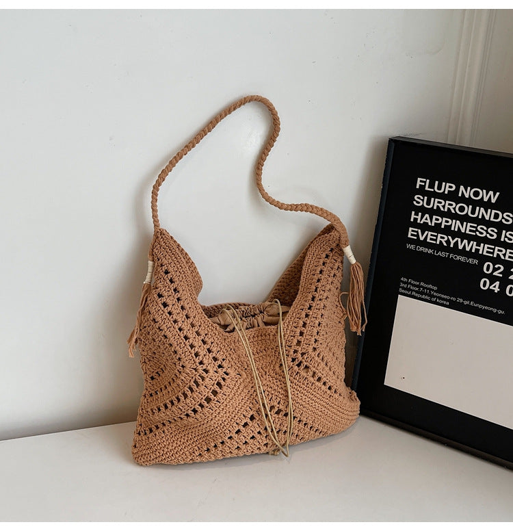Women's Idle Style Loose Feeling Large Capacity Woven Summer Seaside Holiday Women's Shoulder Bag