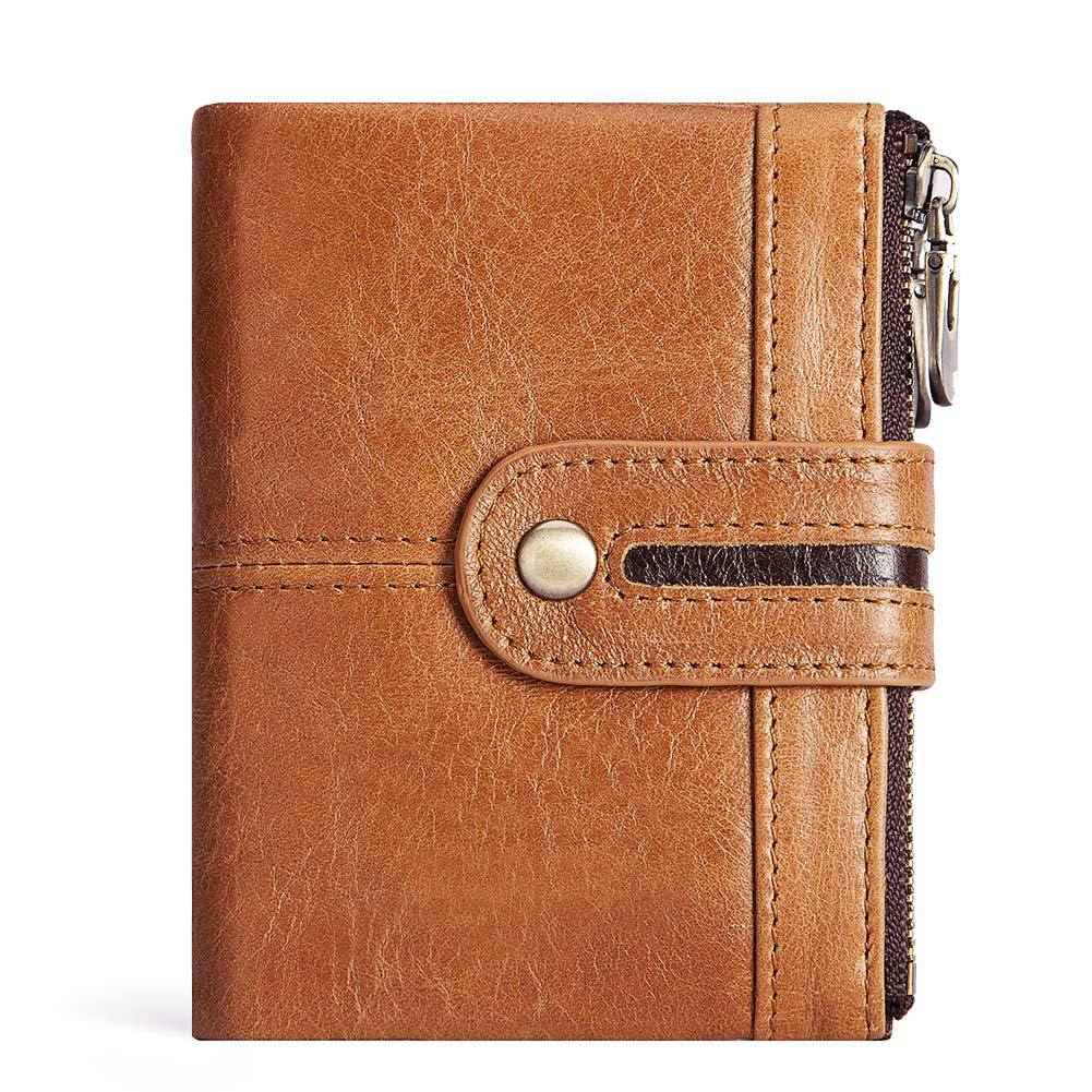 Men's Short Leather Zipper Vintage Cowhide Swiping Men's Wallets