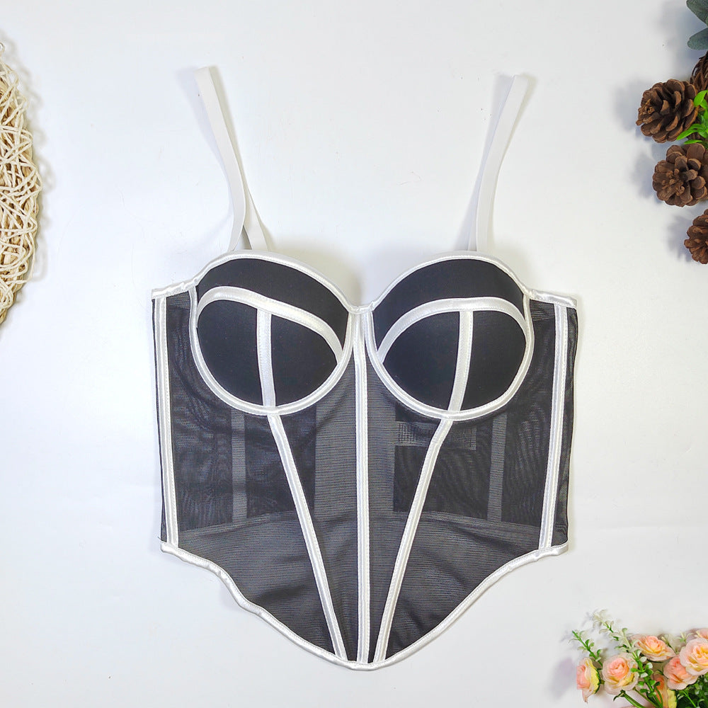 Women's Tube Backless Design Lines Contrast Color Tops
