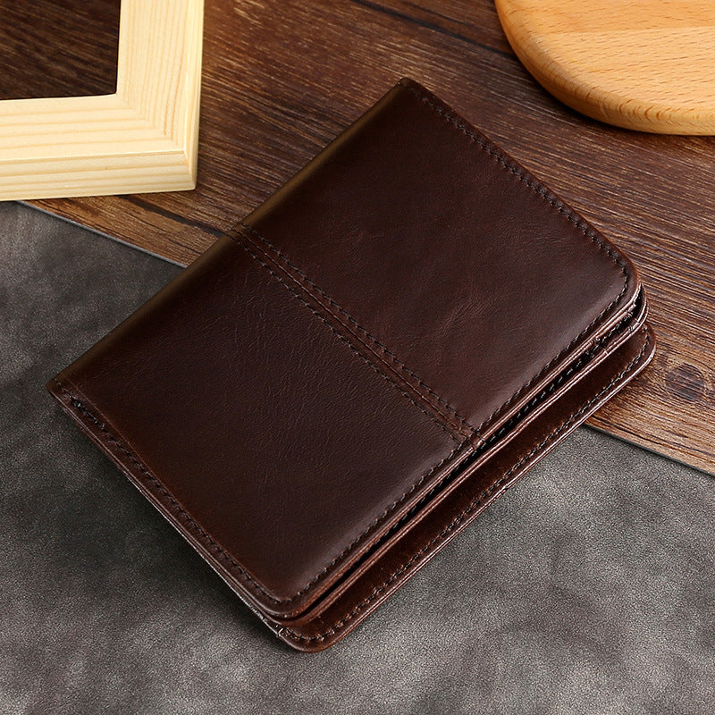 Men's Oil Wax Leather Short Zipper Multifunctional Men's Wallet