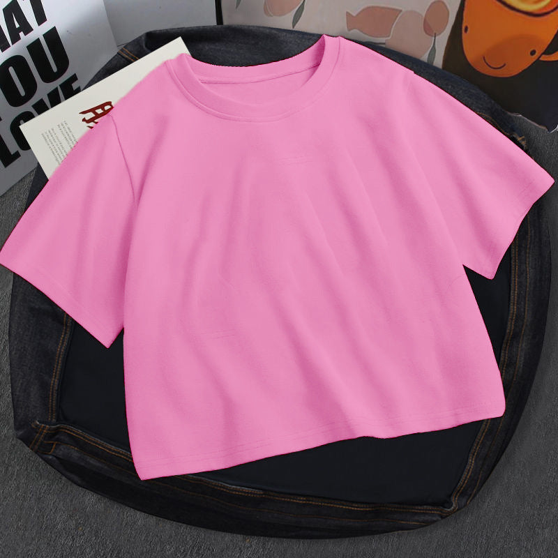 Women's Color Summer Round Neck T-shirt Midriff Blouses