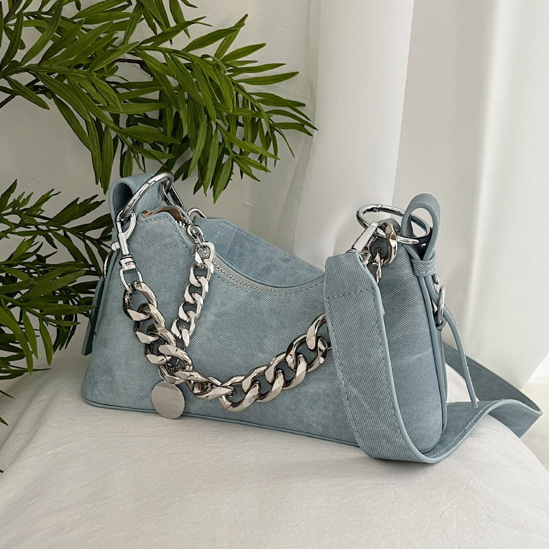 Women's Fashionable Denim Simple Moon Chain Underarm Crossbody Bags