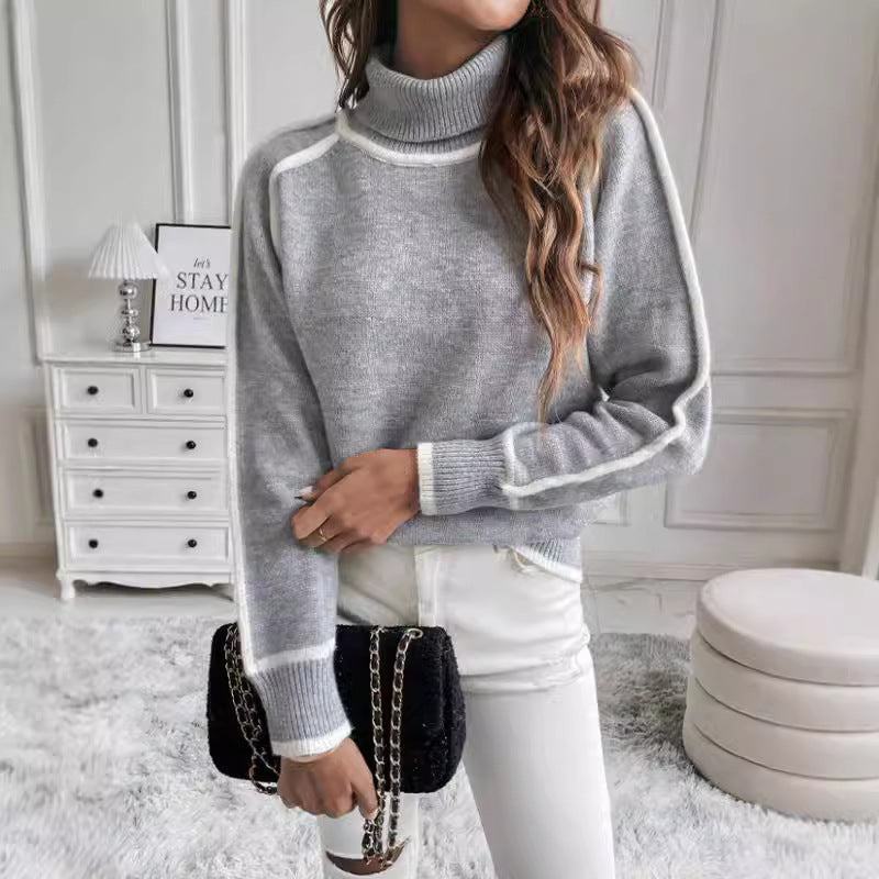 Women's Long-sleeved Pullover Turtleneck Solid Color Loose Sweaters