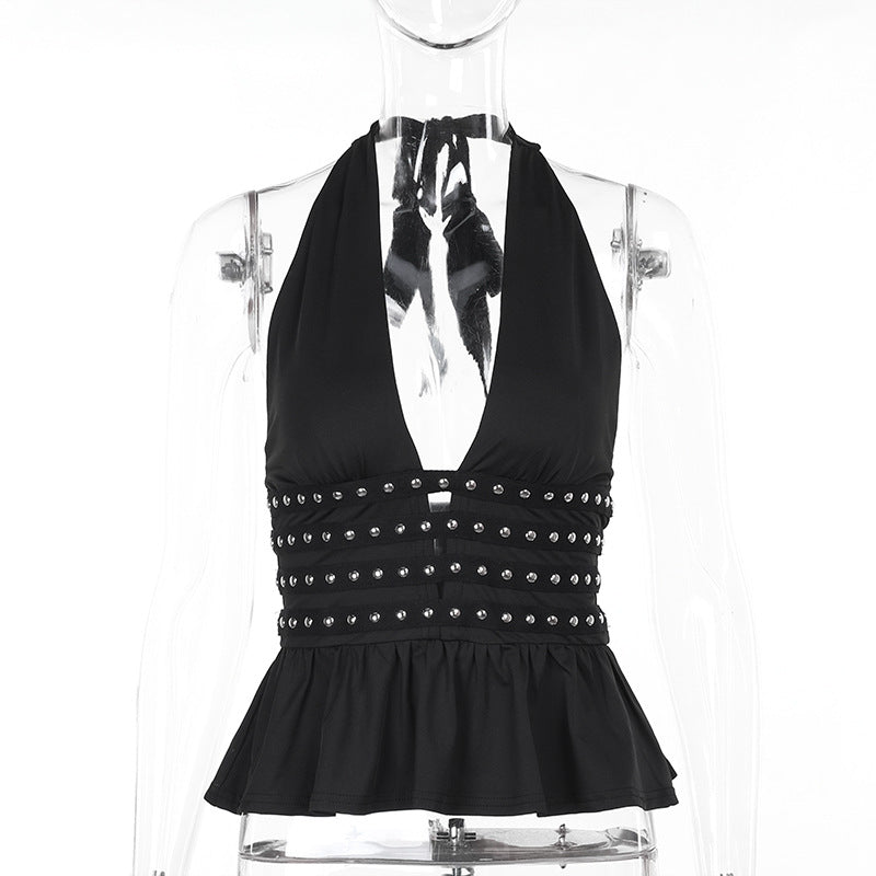 Women's Sexy Hot Nail Deep Halter Style Tops