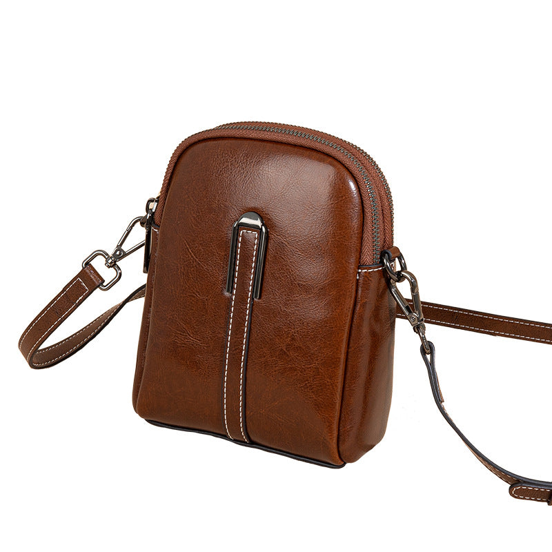 Women's Trendy Vintage Oil Wax Cowhide Double Crossbody Bags
