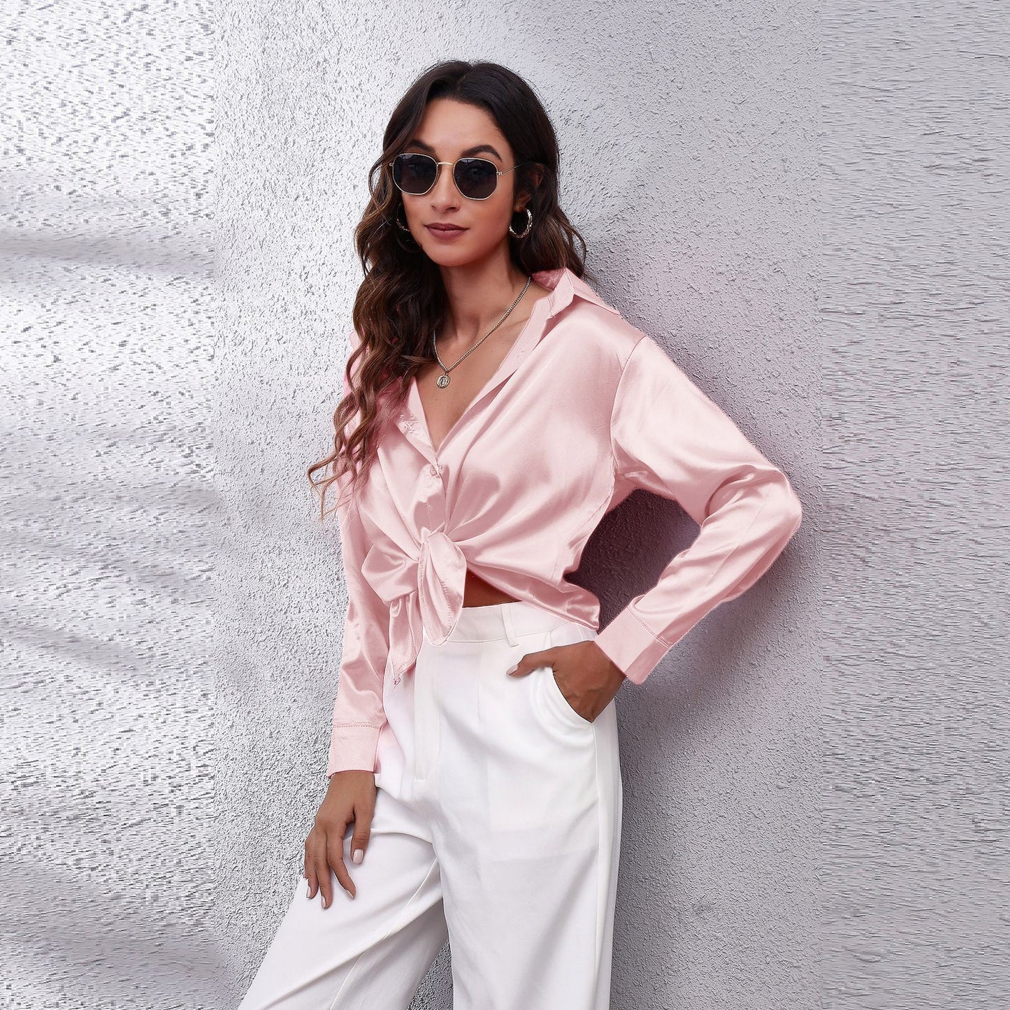 Women's New Popular Satin Shirt Long-sleeved Clothing
