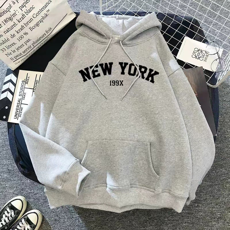 Stylish Fleece-lined Hoodie Unisex Wear Loose Sweaters