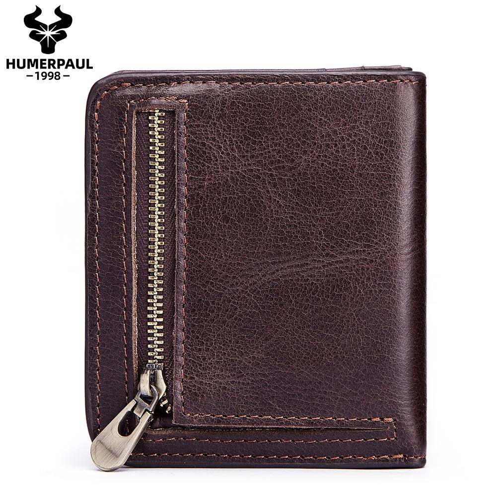 Men's Leather Zipper First Layer Cowhide Simple Men's Wallets