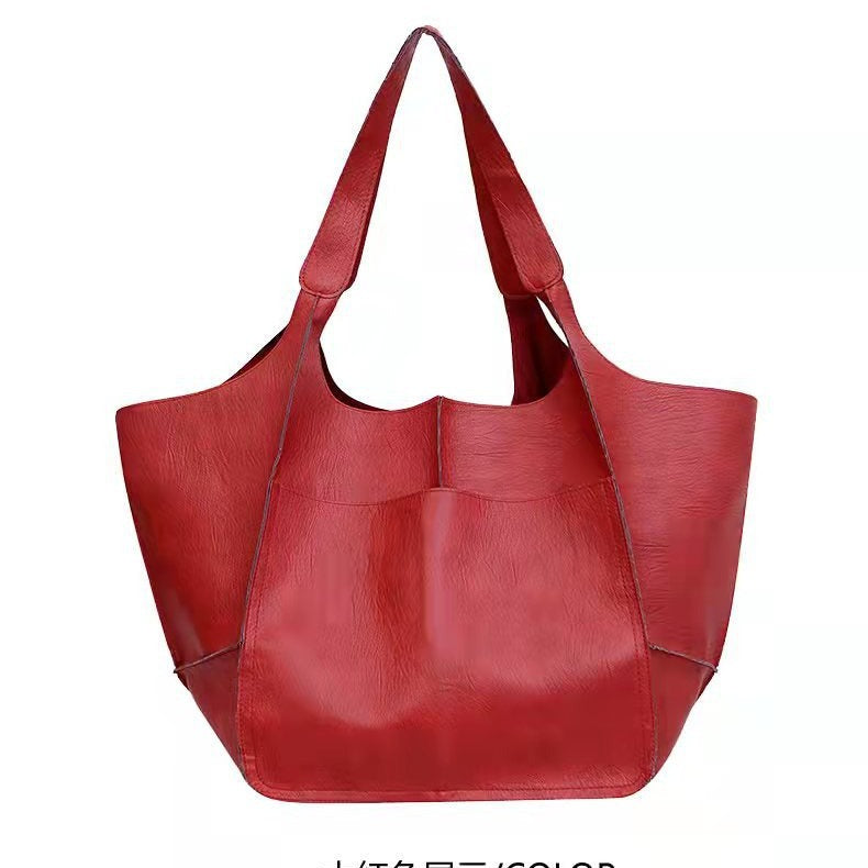 Women's Retro Simple Big Soft Leather Large Shoulder Bags