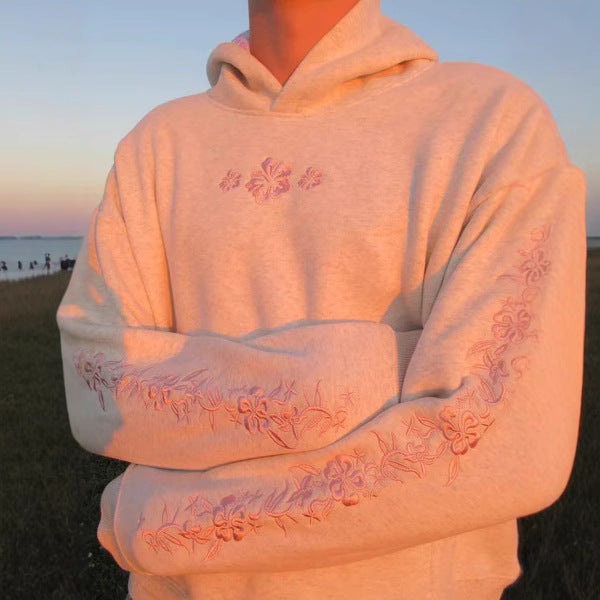Embroidery Hooded Pullover Long Sleeve Casual Sweaters