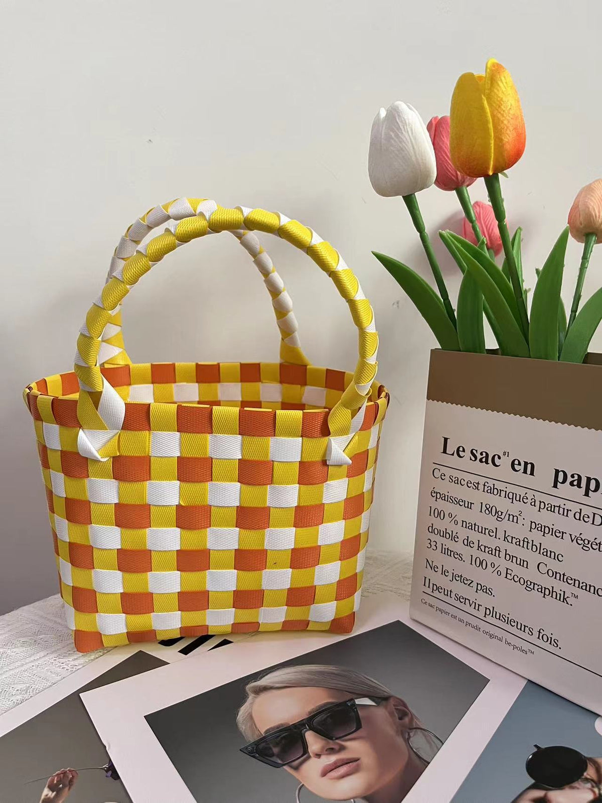 Basket Niche Color Plaid Hand Gift Small Square Bags