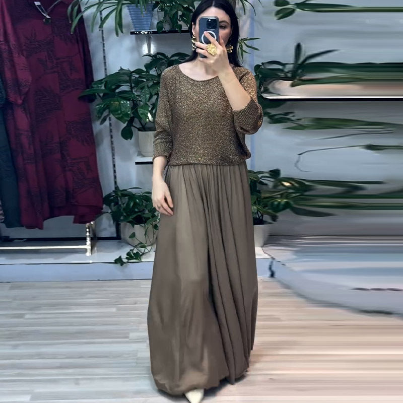 Women's Spring Golden Long Sleeve Two-piece Set Suits